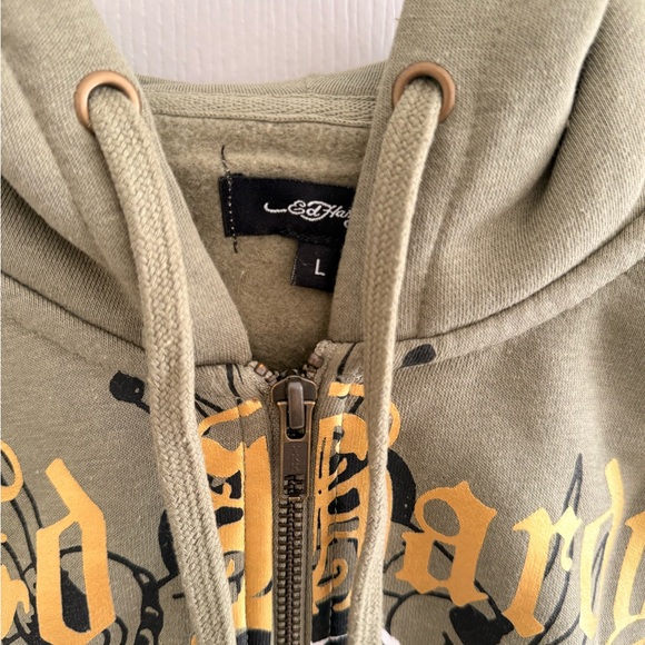 Ed Hardy Broken Hearts Cropped Hoodie - Sage - Picture 3 of 5